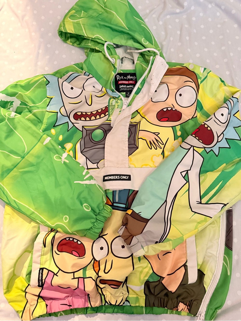 Rick and Morty Members Only Graphic Windbreaker Quarter Zip— Green Multi